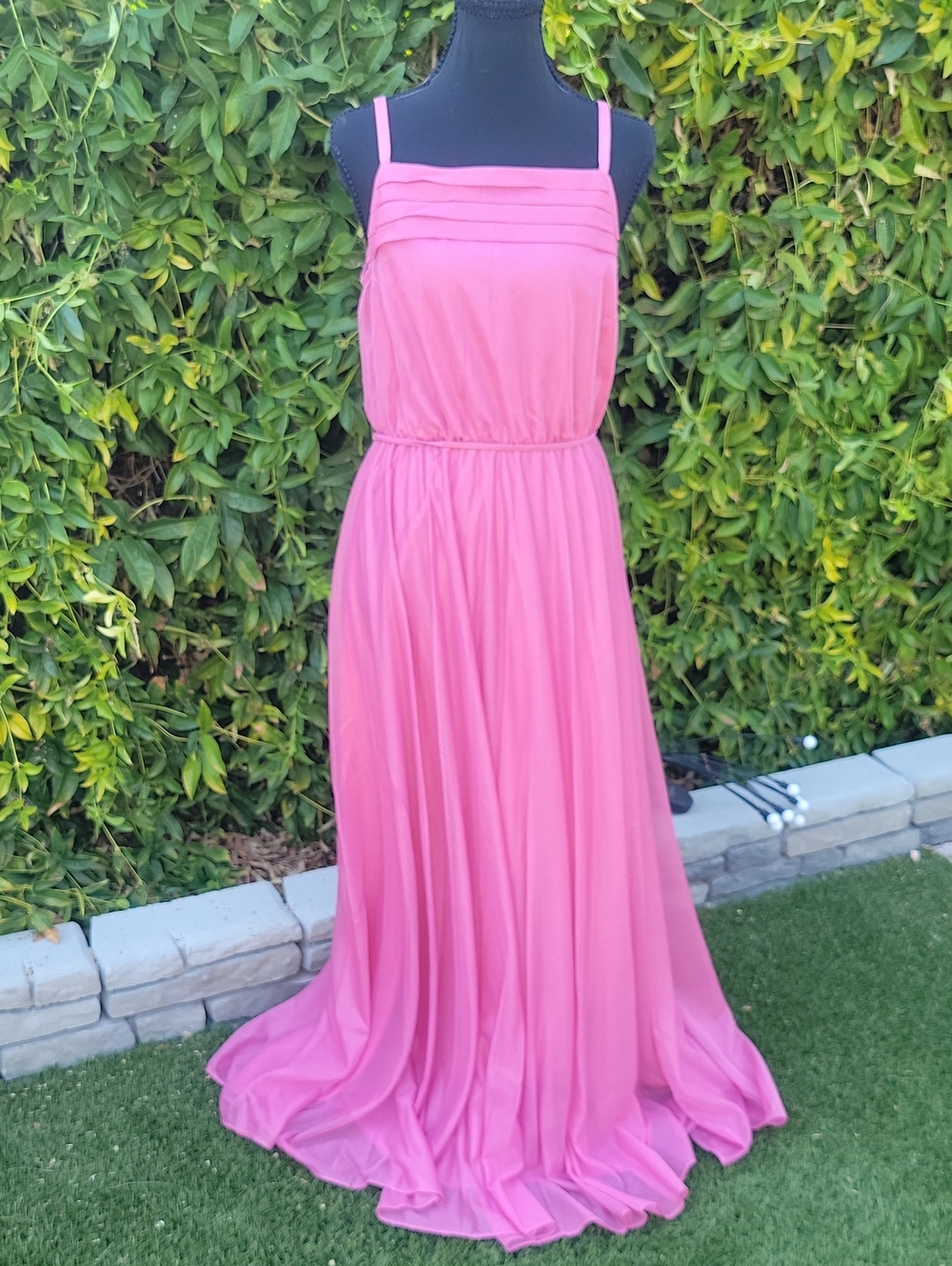 Vintage 70s Union Made Pink Pleated Maxi Dress Disco Boho